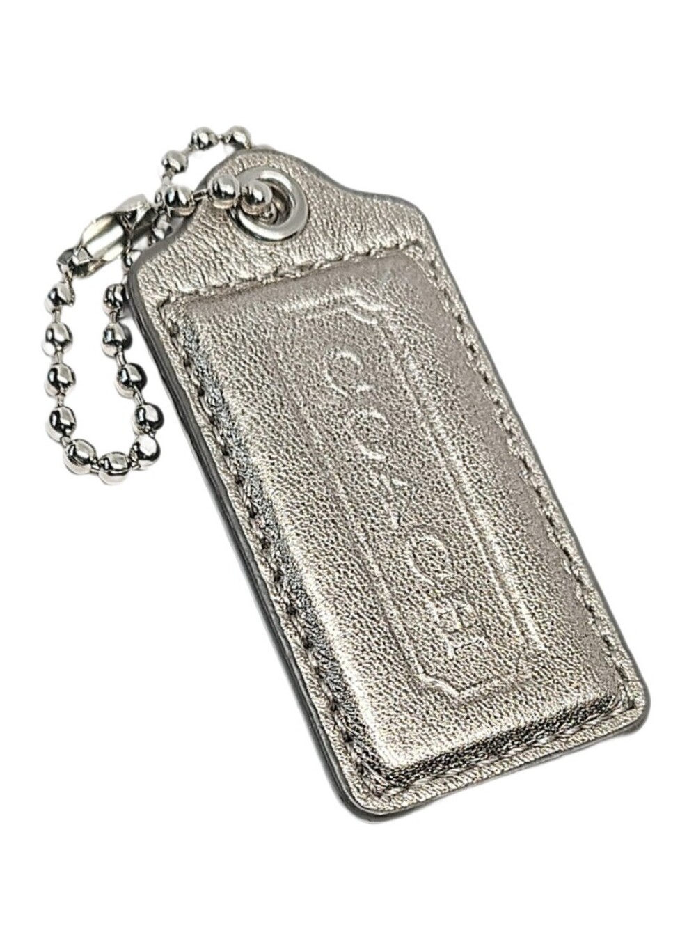 😍 Y2K 2.5" Coach Metallic Champagne Leather Hangtag Bag Fob Keychain Charm RARE
